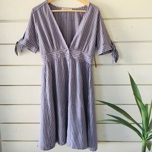 -Rokoko-Blue & Pink Striped Short Tie Sleev…